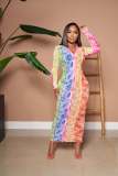 Plus Size Tie Dye Print Long Sleeve Maxi Dress BYMF-60823