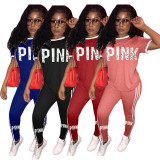 Pink Letter Print Two Piece Pants Sets OD-8118-1