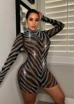 Sexy Mesh Hot Drilling Long Sleeve Romper ME-8167