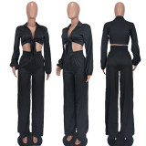 Sexy Tie-Up Blouse Top And Pants 2 Piece Sets YD-8642