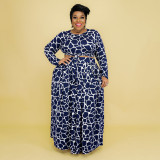 Plus Size Printed Long Sleeve Maxi Skirt 2 Piece Sets OSIF-22457