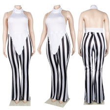 Plus Size Sexy Striped Halter Two Piece Pants Sets NY-2552