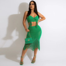 Sexy Cami Top Tassel Skirt Two Piece Sets CYA-900024