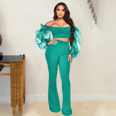Sexy Off Shoulder Organza Sleeve Two Piece Pants Sets QZYD-1154