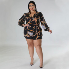 Plus Size Chain Print Long Sleeve Romper NNWF-7607