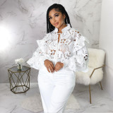 White Lace Hollow Out Lace-Up Blouse Top YF-10200