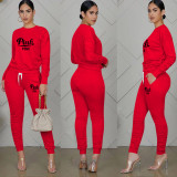 Pink Letter Print Long Sleeve 2 Piece Pants Sets XMF-154