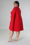 Plus Size Solid Pleated Knee Length Loose Dress SLF-7065