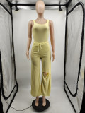 Solid Sleeveless Bodysuit+Hole Wide Leg Pants 2 Piece Sets MTY-6635