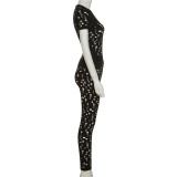 Solid Sexy Hollow Ripped Skinny Two Piece Pants Set XEF-K22S19963