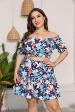 Plus Size Printed Crop Top Mini Skirt 2 Piece Sets ME-6104