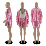 Solid Long Sleeve Shirt And Shorts 2 Piece Sets YIBF-60181