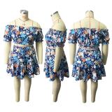 Plus Size Printed Crop Top Mini Skirt 2 Piece Sets ME-6104