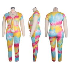 Plus Size Tie Dye Print Two Piece Pants Sets ME-6064