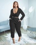 Plus Size Solid Long Sleeve Slim 2 Piece Pants Sets PHF-13302