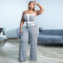 Plus Size Sexy Printed Straplee Tube Top Jumpsuit NY-10229
