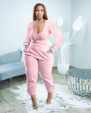 Plus Size Solid Long Sleeve Slim 2 Piece Pants Sets PHF-13302