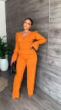 Solid Flare Sleeve V Neck Long Sleeve Jumpsuit YS-S826