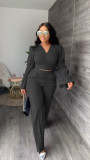 Solid Flare Sleeve V Neck Long Sleeve Jumpsuit YS-S826