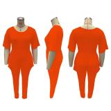 Plus Size Solid Half Sleeve Harem Jumpsuit (Without Belt)ME-6084