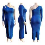 Plus Size Sexy One Shoulder Long Sleeve Maxi Dress ME-6103
