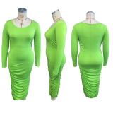 Plus Size Solid Long Sleeve Ruched Maxi Dress ME-6077