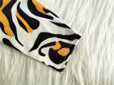 Plus Size Zebra Stripe Print Long Sleeve Sashes Maxi Dress ME-6097