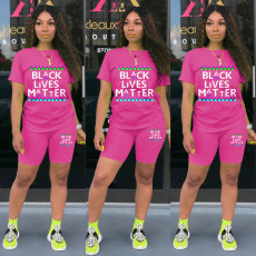Letter Print T Shirt And Shorts 2 Piece Sets ONY-7022