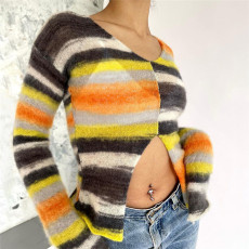 Sexy Knit Striped Long Sleeve Hollow Sweater Top XEF-18067