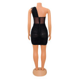 Sexy Mesh Sheer Slanted Shoulder Dress GOSD-OS6674