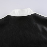 PU Leather Long Sleeve Zipper Cropped Jacket GLRF-17615