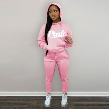 Pink Letter Fleeced Hoodie Two Piece Pants Sets DDF-88185