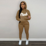 Pink Letter Fleeced Hoodie Two Piece Pants Sets DDF-88185