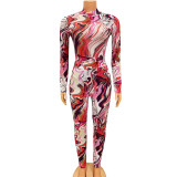 Sexy Print Long Sleeve Bodysuits And Pants Two Piece Sets GOSD-OS6347