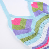 Colorful Stripe Knit Halter Mini Dress GLRF-26324