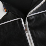 PU Leather Long Sleeve Zipper Cropped Jacket GLRF-17615