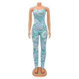 Fashion Print Jumpsuit Shawl Two Piece Set GOSD-OS6783