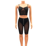 Mesh Splice Camisole Shorts Two Piece Sets GOSD-OS6265