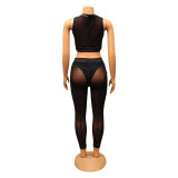 Fashion Sexy Mesh Splice See Through Two Piece Pants Set GOSD-OS6574