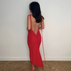 Sexy Backless Spaghetti Strap Maxi Dress FL-22194