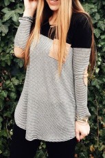 Casual Striped V Neck Long Sleeve T Shirt GWDS-1005