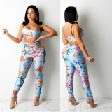 Print Sling Top And Pants Two Piece Sets(Without Belt) GOSD-OS6180