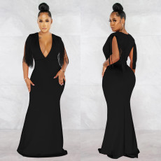 Sexy Tassel V Neck Sleeveless Maxi Dress BY-5975