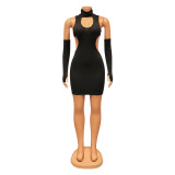 Fashion Sexy Slim Hollow Solid Color Mini Dress GOSD-OS6626