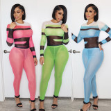 Mesh Sheer Long Sleeve Two Piece Pants Set GOSD-OS6512