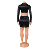 Sexy Long Sleeve Zip Crop Top Mini Skirt Set GOSD-OS6380