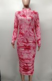 Tie Dye Print Longt Sleeve Slim Midi Dress XMY-9385