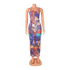 Sexy Print Sling Backless Dress GOSD-OS6166