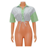 Fashion Striped Color Block Short Sleeve Shirt GOSD-OS6707