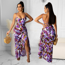 Sexy Print Backless Maxi Dress GOSD-OS6055